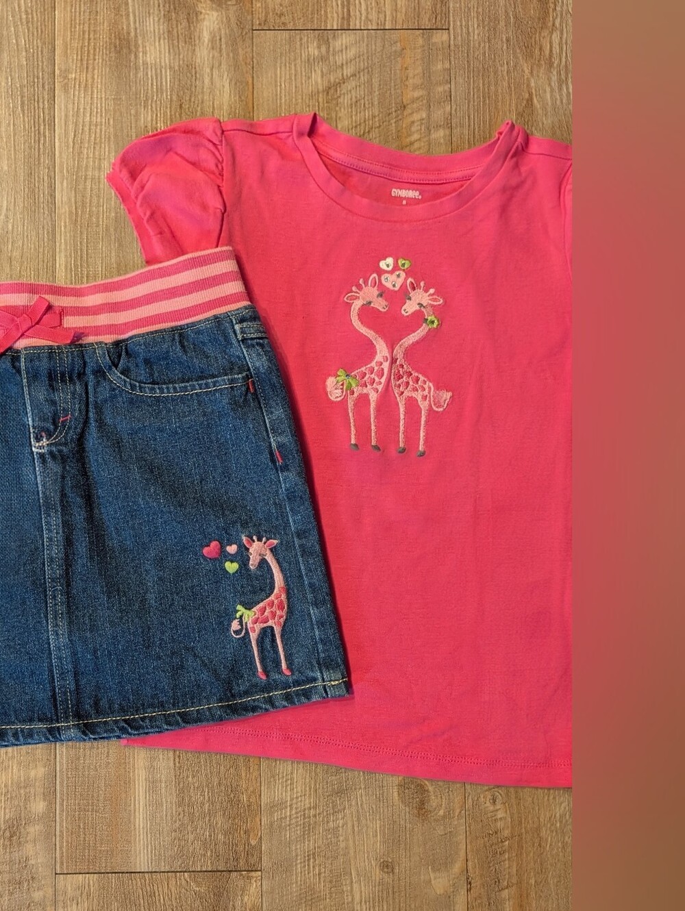 Gymboree Pink Giraffe Tee and Denim Skirt Set New Sz 8